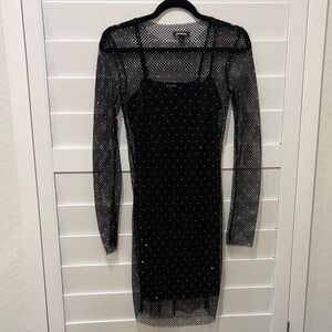 Express Black and Sparkle Polka Dot Mesh Dress